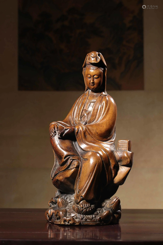 A CARVED HUANGYANGMU GUANYIN.REPUBLIC PERIOD 民