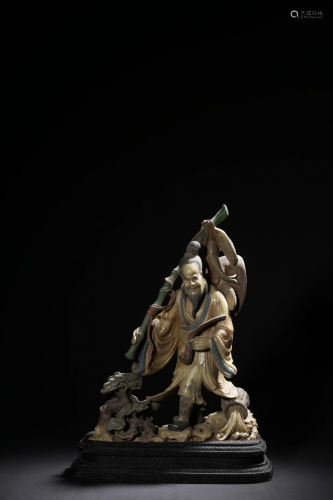 A CARVED SOAPSTONE FISHMAN.QING PERIOD 清