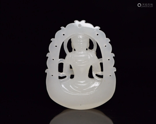 A CARVED WHITE JADE 'GUANYIN' PENDANT.REPUBLIC PERI…