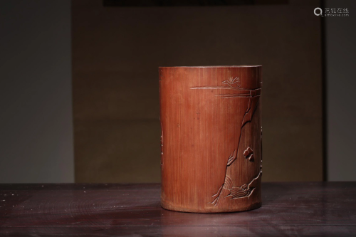 A CARVED BAMBOO BRUSHPOT.BITONG.QING PERIOD 清