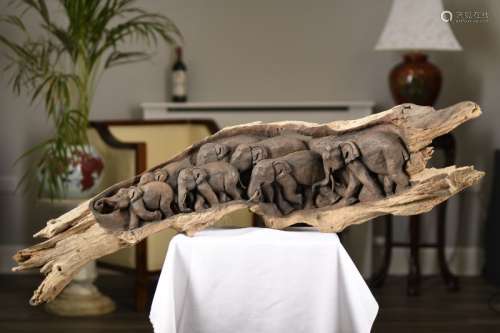 Amazing 4ft Hand carved Wooden Elephant Sculpture. Carved from One Piece of Wood.