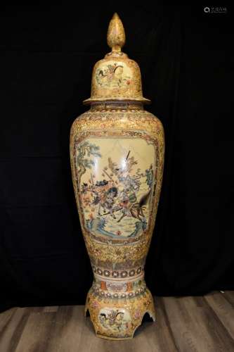 Large Hand Painted Porcelain Temple Jar