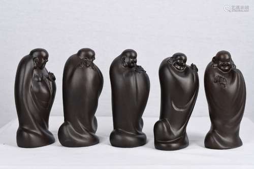 Set of 5 Very Fine Wooden Hand Carved Buddha's