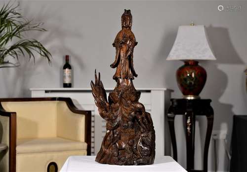 Hand Carved Wood Chinese Guan Yin Figure