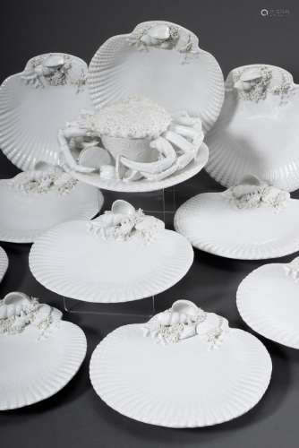 11 Teile weißes Keramik Service mit plastischem 