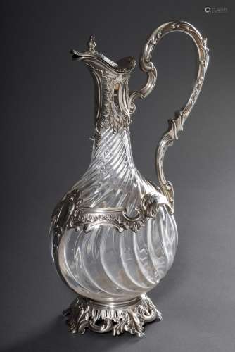 Französische Schankkanne mit gedrehtem Glaskorpus sowie Silber 950 Montierung i