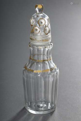 Facettierter Glas Streuer mit Goldstaffage und Schraubdeckel, 19.Jh., H. 17,5cm