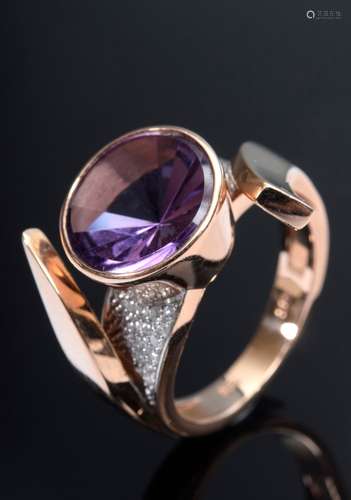 Ausdrucksstarker RG 585 Ring mit Amethyst und Brillantbesatz, 6,3g, Gr. 52