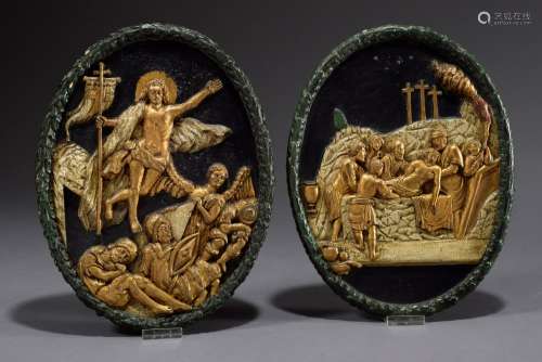 Baumgarten, J.C. (19.Jh.), Paar Reliefs Kreuzwegstationen „Grablegung“ und „Auf