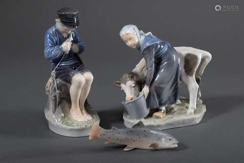 3 Diverse Royal Copenhagen Figuren mit farbiger Unterglasurbemalung: 