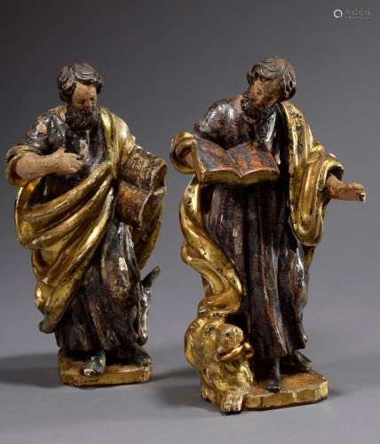 Schnitzereien „Evangelist Markus“ und „Evangelist Matthäus“, Holz farbig gefass