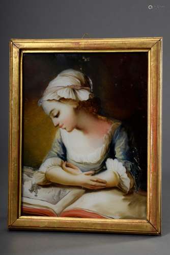 Hinterglasbild „Lesendes Mädchen“ 2. Hälfte 18.Jh., in Goldleiste, 24x18,5cm (m