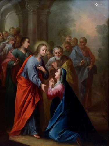 Andachtsbild „Maria Magdalena vor Jesus“, Öl/Kupfer, wohl Tirol, 2. Hälfte 18.J