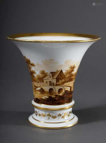 Biedermeier Fürstenberg Kratervase mit umlaufender Sepiamalerei 