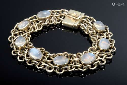 Silber 800/vergoldetes Kettengliederarmband mit Mondsteincabochons, 27,9g, L. 1