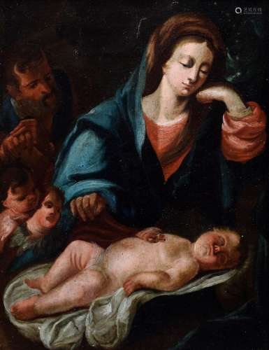 Kleines Tafelbild „Heilige Familie“, Öl/Holz, wohl Italien 18.Jh., 26x20,5cm (m