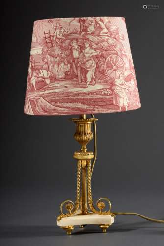 Kleine Tischlampe mit Bronze/Marmor Fuß in Louis XVI Stil sowie Toile-de-Jouy S