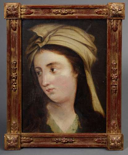 Unbekannter Künstler um 1780/1800 „Junge Frau mit weißem Turban“, Öl/Leinwand,