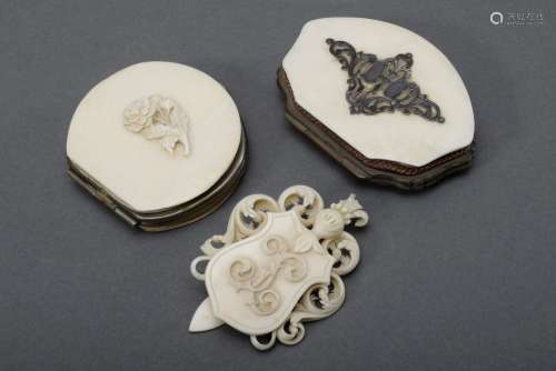 3 Diverse Teile: Elfenbein Portemonnaies mit floralen Dekorationen (5,5x5,5/7x5