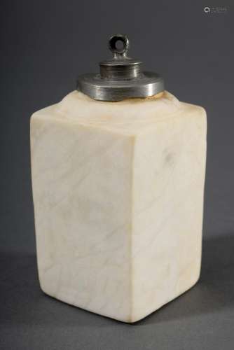 Kleine Marmor Schraubflasche in eckiger Form mit Zinnmontierung, 18.Jh., H. 9cm