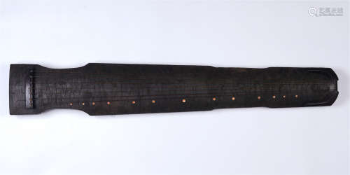 A CHINESE BLACK LACQUER GUQIN WITH MOTHER OF PEARL INLAIDED