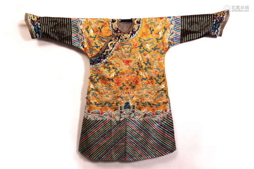 A CHINESE YELLOW GROUND EMBROIDERY DRAGON TMPERIAL ROBE