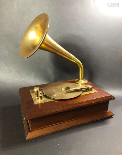 A ENGLISH ROSEWOOD BRONZE INLAID PHONOGRAPH