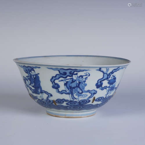 A CHINESE BLUE AND WHITE  FOO-DOG PATTERN PORCELAIN BOWL