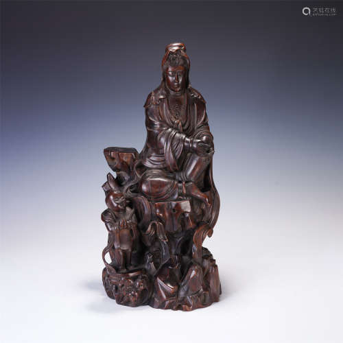 A CHINESE CARVING ZITAN OF SEATED BUDDHA STATUE