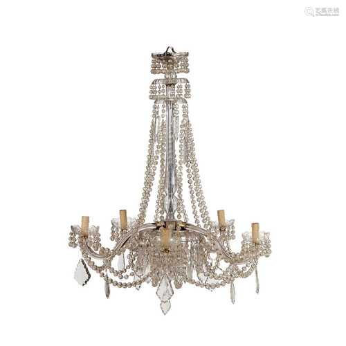 REGENCY STYLE CUT GLASS FIVE LIGHT CHANDELIER EARLY 20TH CENTURY