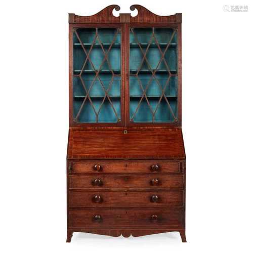 LATE GEORGIAN MAHOGANY BUREAU BOOKCASE EARLY 19TH CENTURY