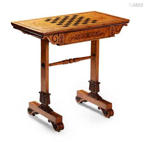 FINE REGENCY BIRDSEYE MAPLE INLAID GAMES TABLE, IN THE MANNER OF MOREL & SEDDON EARLY 19TH CENTURY