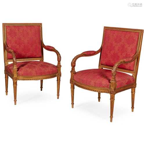 PAIR OF LOUIS XVI STYLE GILTWOOD FAUTEUILS 19TH CENTURY