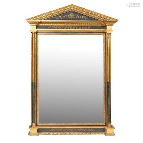 REGENCY GILT AND EBONISED OVERMANTEL MIRROR EARLY 19TH CENTURY