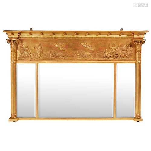 REGENCY GILTWOOD TRIPTYCH OVERMANTEL MIRROR 19TH CENTURY