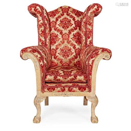 GEORGE I STYLE WING ARMCHAIR LATE 19TH CENTURY
