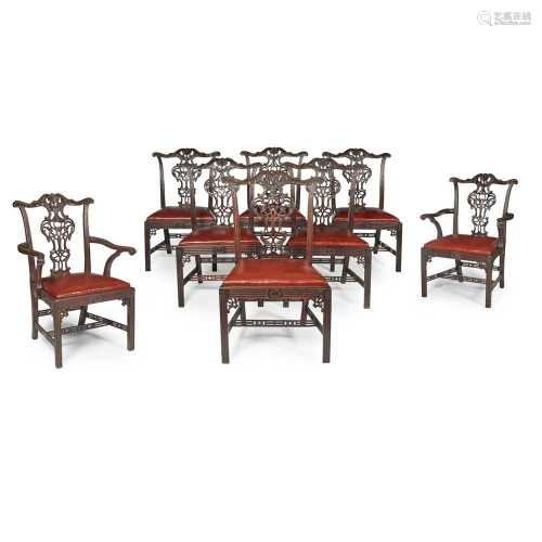 FINE SET OF EIGHT CHIPPENDALE STYLE MAHOGANY DINING CHAIRS LATE 19TH CENTURY