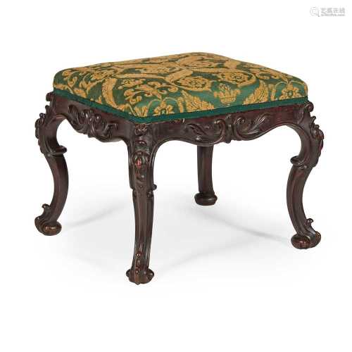 GEORGE II STYLE CARVED MAHOGANY STOOL MID 19TH CENTURY