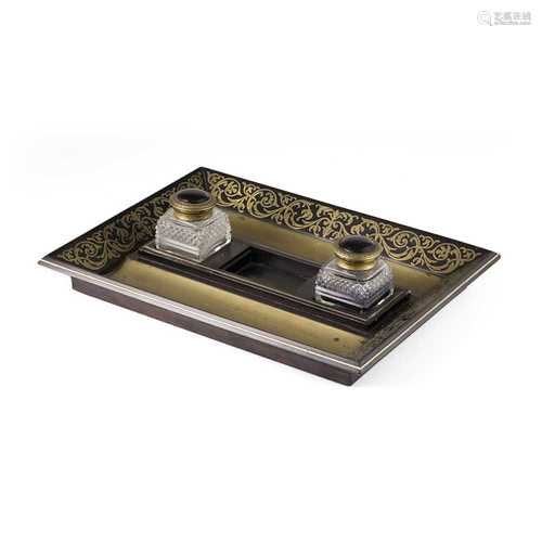 REGENCY EBONY BRASS INLAID INKSTAND EARLY 19TH CENTURY