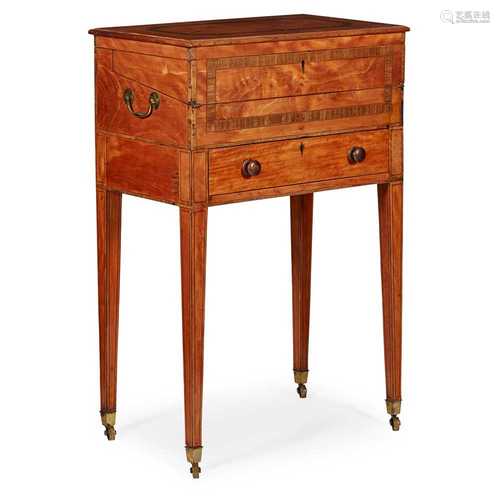 Y GEORGE III SATINWOOD, PARTRIDGEWOOD, AND ROSEWOOD SECRETAIRE TABLE LATE 18TH CENTURY