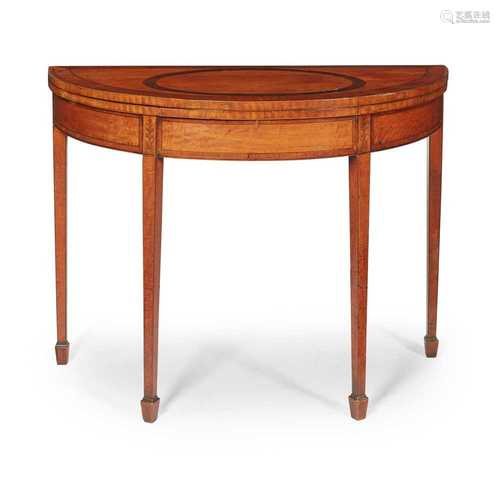 GEORGE III SATINWOOD AND PARTRIDGEWOOD DEMILUNE GAMES TABLE LATE 18TH CENTURY