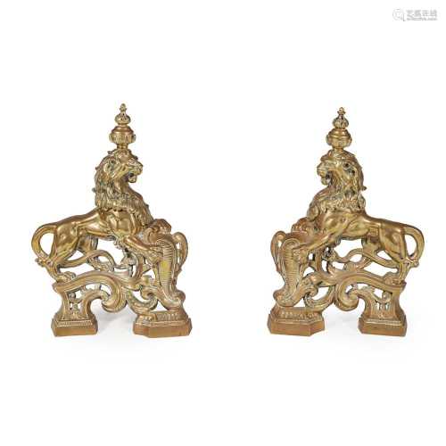 PAIR OF BRASS CHENETS 19TH CENTURY