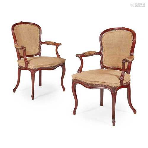 PAIR OF GEORGE III MAHOGANY OPEN ARMCHAIRS LATE 18TH CENTURY