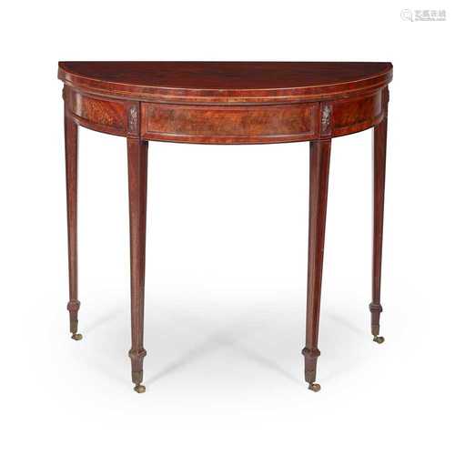 GEORGE III MAHOGANY INLAID DEMILUNE TEA TABLE LATE 18TH CENTURY