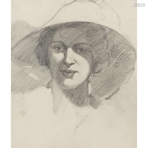 § JOHN DUNCAN FERGUSSON R.B.A. (SCOTTISH 1874-1961) WOMAN IN A LARGE HAT