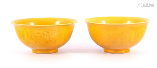 2 porcelain bowls with yellow glaze