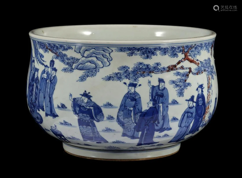 Porcelain bowl with blue decoration of figures in the