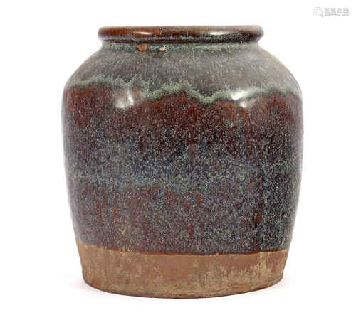 Chinese earthenware pot with glazed decoration