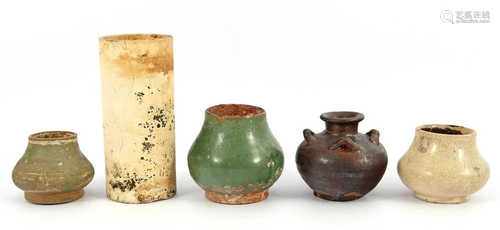 5 Chinese earthenware pots