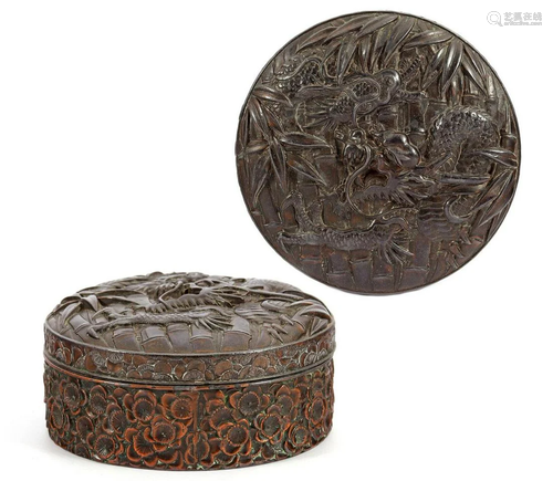 Chinese metal round richly decorated box